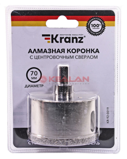 KRANZ KR-92-0019 коронка алмазная 70 мм, по керамограниту с центровочным сверлом