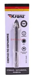 KRANZ KR-91-0645 cверло по стеклу и керамике 2 грани, шестигранный. хвостовик, 12 мм.