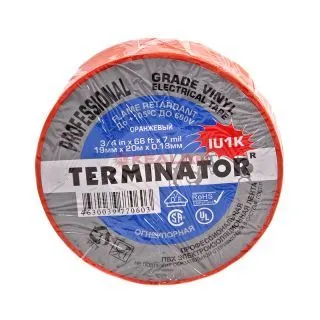 Terminator IU1K orange изолента оранжевая ПВХ, огнеупорная, всепогодная, 0,17 мм, 19 мм, 20 м.