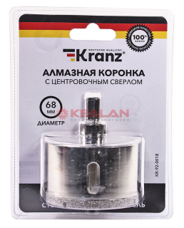 KRANZ KR-92-0018 коронка алмазная 68 мм, по керамограниту с центровочным сверлом