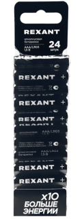 REXANT 39-1013 батарейка алкалиновая AAA/LR03 мизинчиковая 1,5В блистер 24 шт.