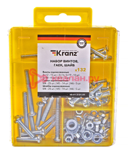 KRANZ набор винтов, гаек и шайб (132 шт/уп)