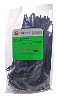 Fortisflex 220x4.5 стяжка нейлоновая с отверстием под винт черная, 100 шт.