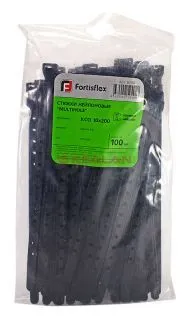 Fortisflex 200x10 стяжка нейлоновая с отверстиями под винт черная, 100 шт.