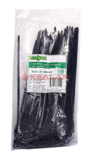Raychman КСО 4,3х200 стяжки нейлоновые с отверстием, черные, длина 200 мм, ширина 4,3 мм, в упаковке 100 шт.