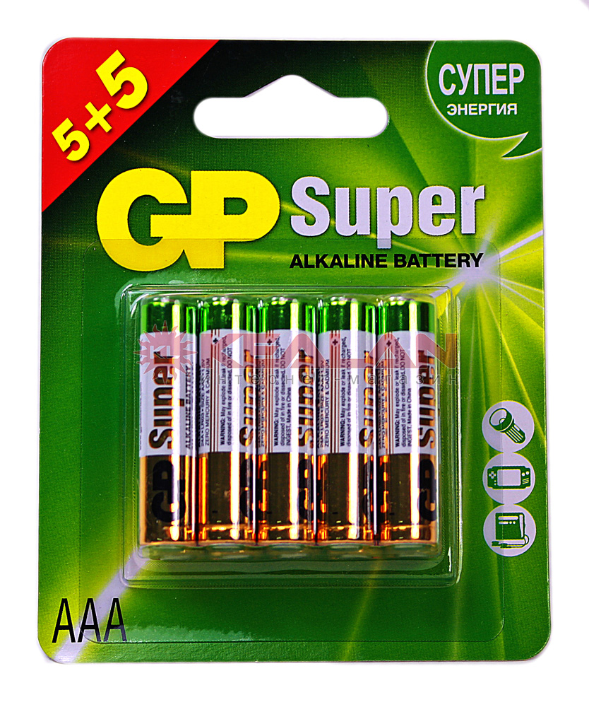 GP SUPER AAA 5+5 батарейка алкалиновая, 10 шт.