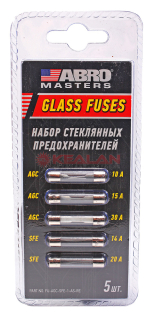 ABRO MASTERS FU-AGC-SFE-1-AS-RE набор предохранителей стеклянных (AGC: 10, 15, 30 A; SFE: 14, 20 A) 5 шт.
