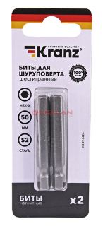 KRANZ бита шестигранная для шуруповерта HEX6х50 мм (2 шт./уп.)