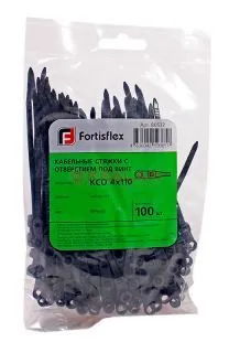 Fortisflex 110x3.5 стяжка нейлоновая с отверстием под винт черная, 100 шт.