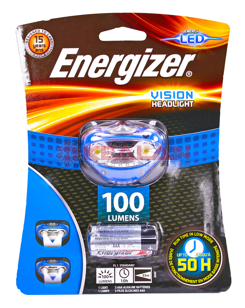 Energizer Vision Headlight 1LED фонарь налобный, 2 режима работы, цвет синий