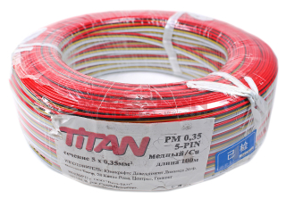 Titan PM 0,35 5-Pin провод монтажный 5 жил: красный, черный, желтый, серый, белый, медный, 100 м.