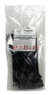 Fasplast 140x2.5 кабельные стяжки черные, морозостойкие, 100 шт.