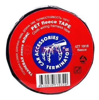 Terminator IZT 1918 fleece изолента черная тканевая, 19 мм, 18 м.