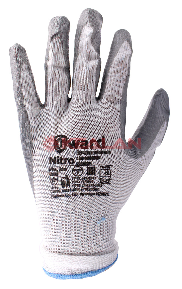 GWARD Nitro перчатки нейлоновые белые с серым нитриловым покрытием, размер 9/L