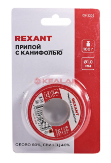 REXANT припой с канифолью, 100 гр., d=1мм, состав: Sn60; Pb40; Flux 2.2%