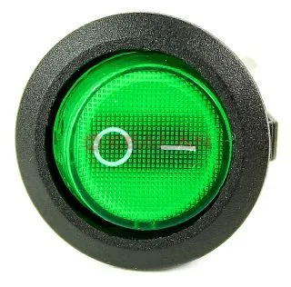 REXANT 36-2588 выключатель клавишный круглый 12V 20А (3с) ON-OFF зеленый с подсветкой