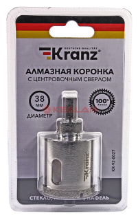 KRANZ KR-92-0027 коронка алмазная 38 мм, по керамограниту с центровочным сверлом