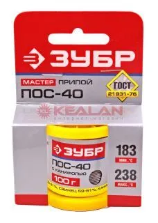 ЗУБР 55451-100-10C припой, ПОС 40, трубка с канифолью, 100 г, 1 мм.