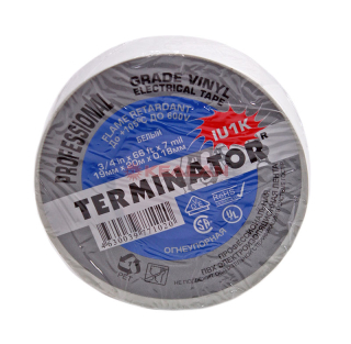 Terminator IU1K изолента белая ПВХ, огнеупорная, всепогодная, 0,17 мм, 19 мм, 20 м.