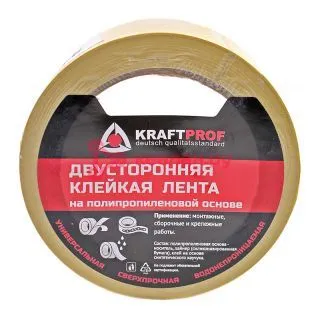 Kraft двусторонняя клейкая лента на полипропиленовой основе, 180 мкм, 48 мм, 25 м.