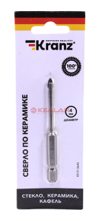 KRANZ KR-91-0640 cверло по стеклу и керамике 2 грани, шестигранный. хвостовик, 4 мм.