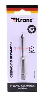 KRANZ KR-91-0640 cверло по стеклу и керамике 2 грани, шестигранный. хвостовик, 4 мм.