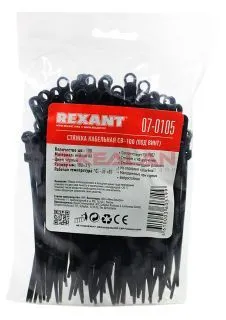 REXANT 07-0105 100x3,5 стяжки кабельные, черные, с отверстием под саморез, 100 шт.