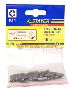 STAYER "PROFI" биты, хвостовик C 1/4", PZ №1, 25 мм, 10 шт