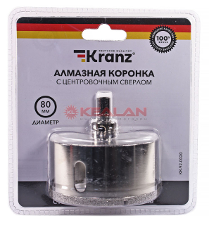KRANZ KR-92-0020 коронка алмазная 80 мм, по керамограниту с центровочным сверлом
