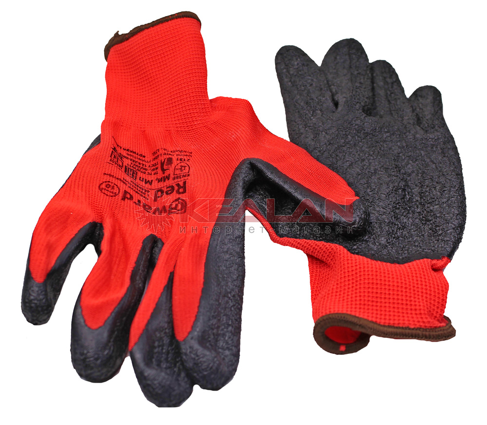 GWARD Red красные нейлоновые перчатки с черным текстурированным латексом, 10/XL