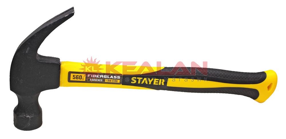 STAYER "PROFESSIONAL" 2026-560_z01 молоток-гвоздодер с фиберглассовой рукояткой, 560 г.
