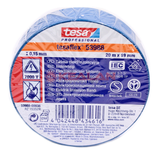 tesa 53988 Professional изоляционная лента, синяя, ПВХ, 0,15 мм, 19 мм, 20 м.