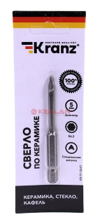 KRANZ KR-91-0641 cверло по стеклу и керамике 2 грани, шестигранный. хвостовик, 5 мм.