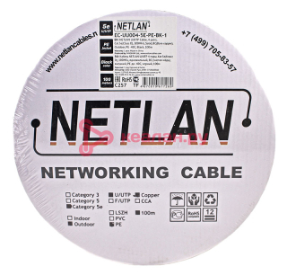 NETLAN кабель U/UTP 4 пары, Кат. 5e (Класс D), 100 МГц, одножильный, BC (чистая медь), внешний, PE д