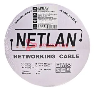 NETLAN кабель U/UTP 4 пары, Кат. 5e (Класс D), 100 МГц, одножильный, BC (чистая медь), внешний, PE д