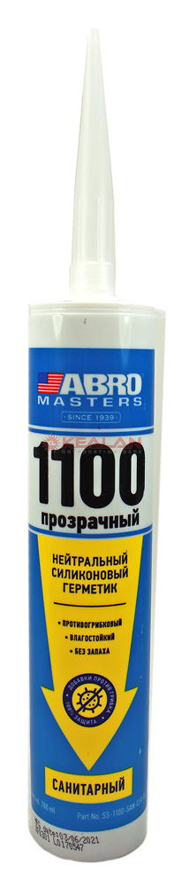 ABRO MASTERS SS-1100-SAN-CLR-RE санитарный герметик силиконовый нейтральный, прозрачный, 280 мл.