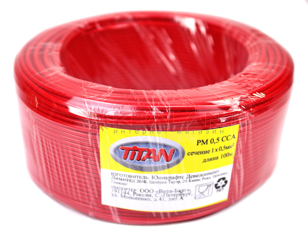 Titan PM 0,5 провод монтажный красный 0,5 мм², 100 м.