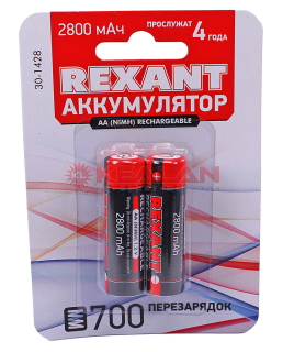 REXANT 30-1428 Аккумулятор тип AA «пальчиковый» 1.2 В 2800 мАч блистер 2 шт.