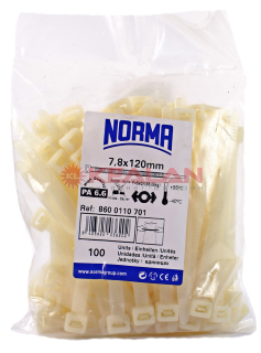 NORMA CT 120x7.8 хомут-стяжка полиамид 6.6, морозостойкий, белый, 100 шт.