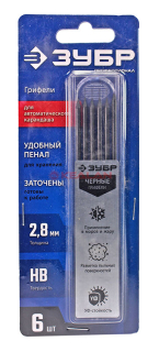 ЗУБР "ПРОФЕССИОНАЛ" 06313-2 сменные грифели для автоматического строительного карандаша черные, 6 шт.
