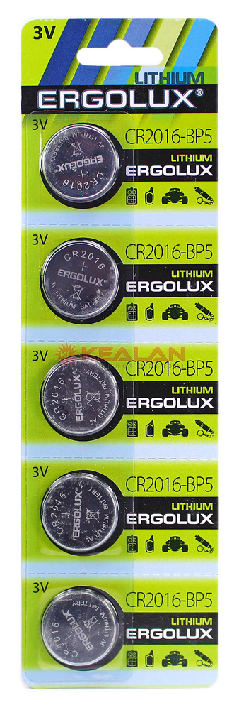 Ergolux CR2016 литиевая батарейка, 5 шт.