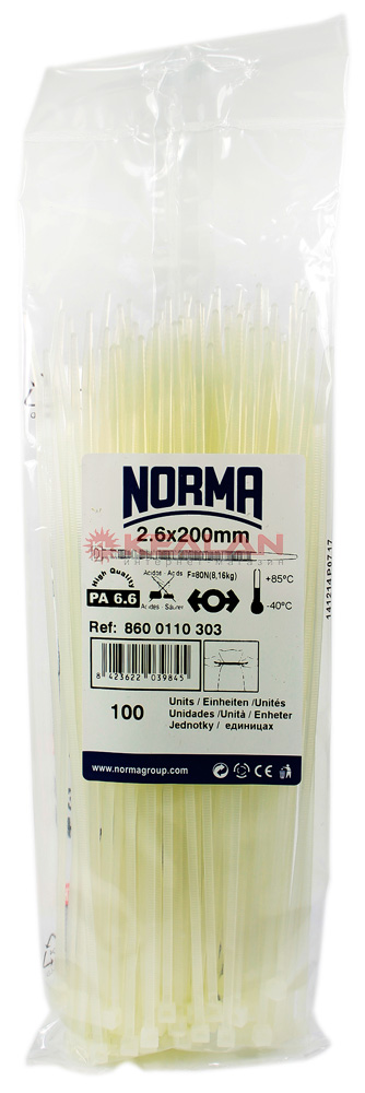NORMA CT 200x2.6 хомут-стяжка полиамид 6.6, морозостойкий, белый, 100 шт.