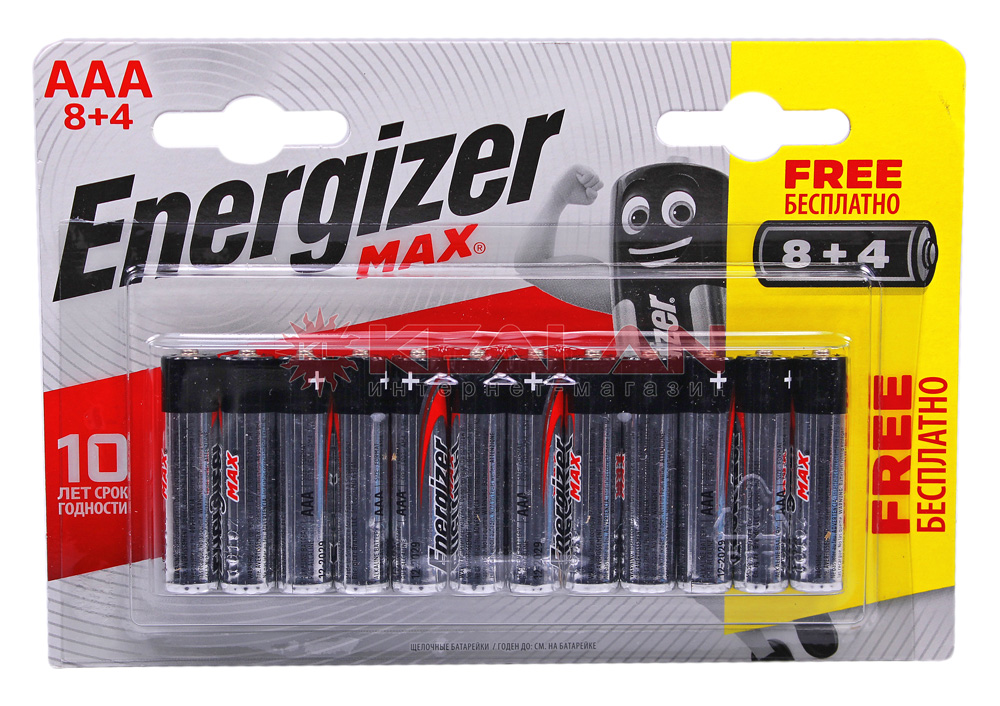 Energizer MAX LR03 AAA алкалиновая батарейка, в упаковке 8+4 шт.
