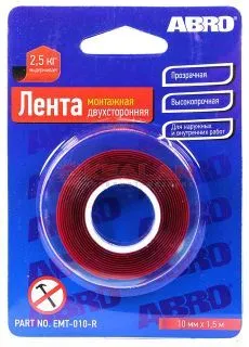 ABRO EMT-010-R лента клейкая двухсторонняя монтажная, 10 мм, 1,5 м.