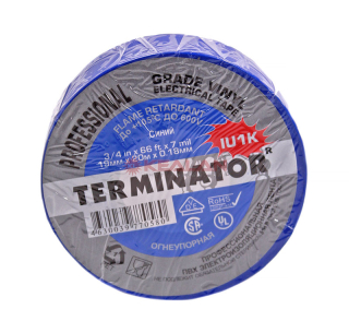 Terminator IU1K изолента синяя ПВХ, огнеупорная, всепогодная, 0,17 мм, 19 мм, 20 м.