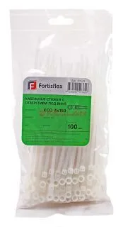 Fortisflex 150x3.5 стяжка нейлоновая с отверстием под винт белая, 100 шт.