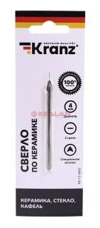KRANZ KR-12-6802 cверло по стеклу и керамике 2 грани, цилиндр. хвостовик, 4 мм.