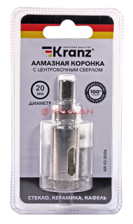 KRANZ коронка алмазная 20 мм, по керамограниту с центровочным сверлом 