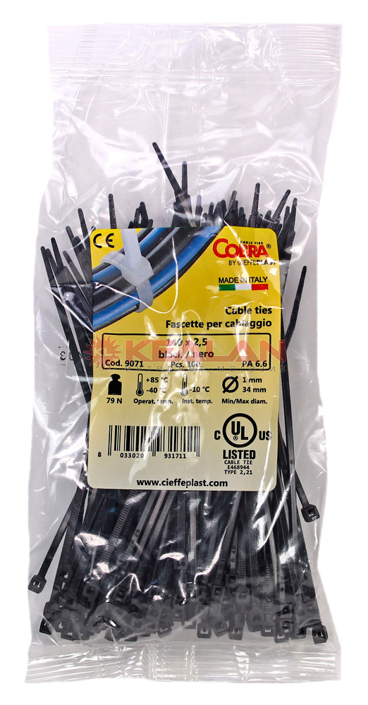 Cobra 140x2.5 стяжки кабельные, черные, морозостойкие, 100 шт.