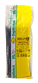 SapiSelco SEL.3.204R стяжки кабельные стандартные, черные,160x2,5 мм, 100 шт.